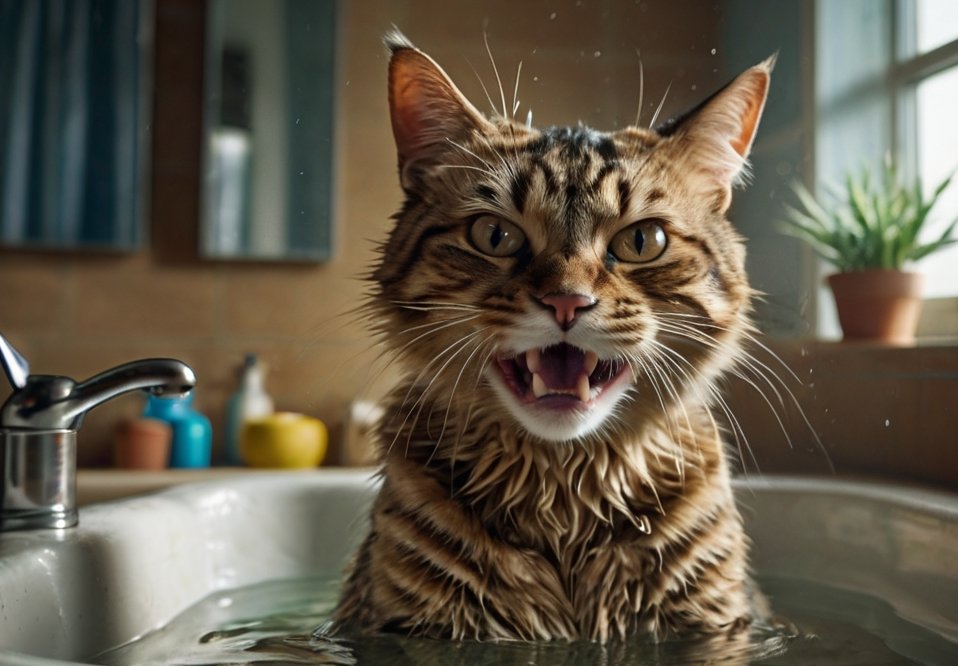 Cat getting a bath